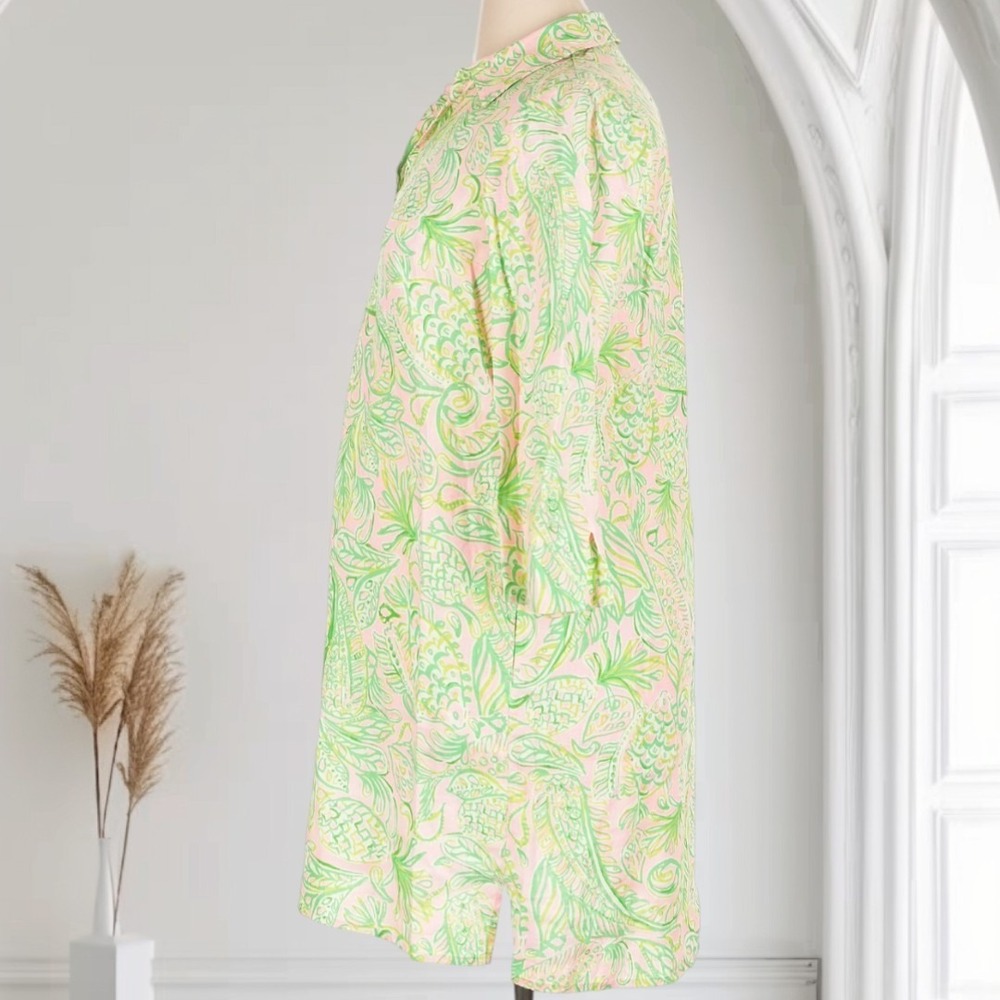 Lilly Pulitzer Pilar Tunic Shirt Dress 100% Linen Womens M Pockets Beach Resort - Picture 5 of 5